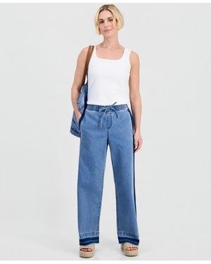 Style & Co. Petite High-rise Two-tone Pull-on Wide-leg Pants - Blue