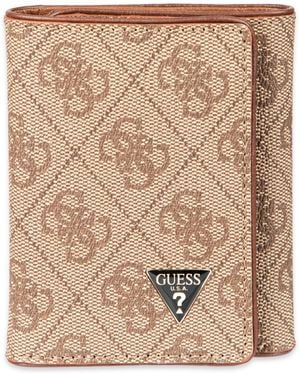 Guess Quattro G Saffiano Trifold Wallet - Natural