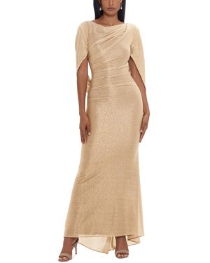 Betsy & Adam Petite Metallic Cape Gown - Natural