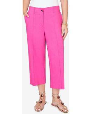 Ruby Rd. Petite Stretch Linen Wide-leg Fly-front Capri Pants - Pink
