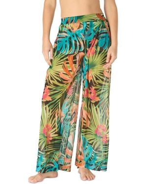 Coco Reef High-waist Wide-leg Mesh Cover-up Pants - Green