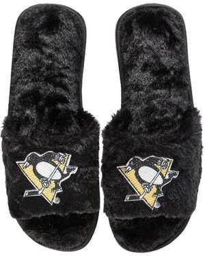 FOCO Pittsburgh Penguins Rhinestone Fuzzy Slippers - Black