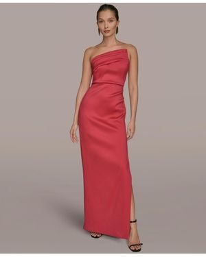 Donna Karan Ruched Strapless Gown - Red