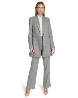 Calvin Klein Houndstooth One Button Jacket Long Sleeve Blouse Modern Fit Pants - Gray