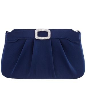 Nina Crystal Buckle Ornament Top Zipper Small Clutch Handbag - Blue