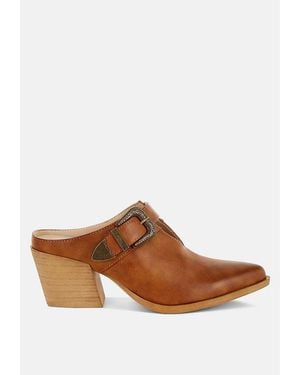 Rag & Co Holler Carved Buckle Statement Mules - Brown