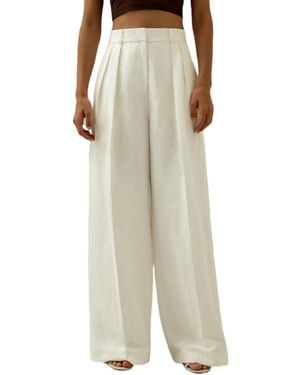 LILYSILK Front-pleated Silk-linen Blend Pants - Natural