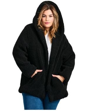 Avenue Plus Size Teddy Hooded Jacket - Black