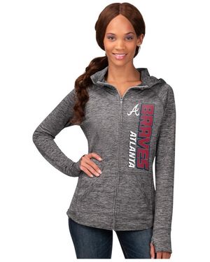 G-III 4Her by Carl Banks Atlanta Braves Defender Space Dye Raglan Full-zip Hoodie - Gray