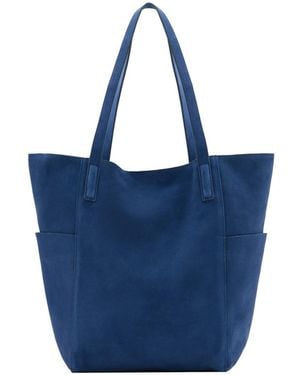 Mango Almudena Leather Shopper Tote - Blue