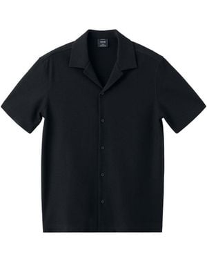 Mango Short-sleeve Textured Cotton-blend Shirt - Black