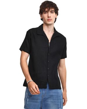 Campus Sutra Onyx Solid Resort Shirt - Black