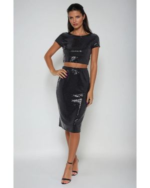 Bebe Two Piece Disco Dot Top With Midi Skirt - Black