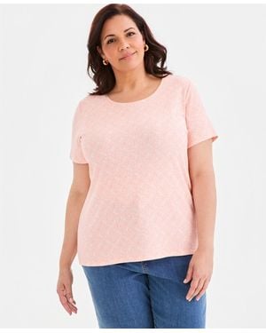 Style & Co. Plus Printed Short-sleeve Scoop-neck Top - Multicolor
