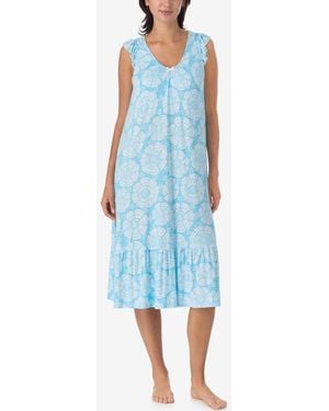 Ellen Tracy Short-sleeve Soft Bra Midi Jersey Nightgown - Blue