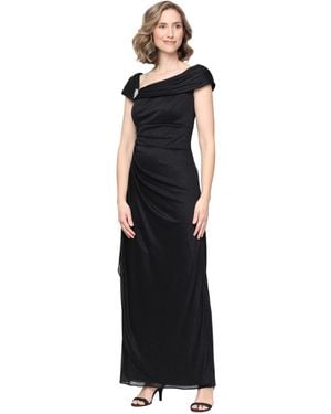Alex Evenings Petite L-neck Glitter-mesh Long Dress - Black