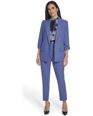 Calvin Klein Open Front Roll Sleeve Jacket Mid Rise Slim Leg Pants - Blue