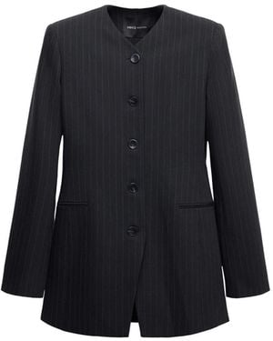 Mango Selection Pinstripe V-neck Wool-blend Blazer - Blue