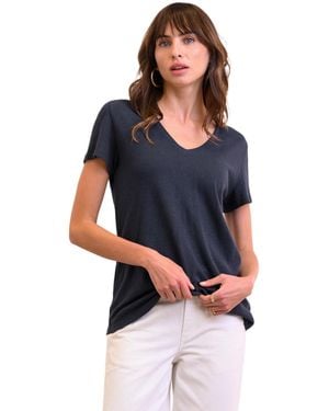 Celtic & Co. Relaxed V-neck Linen Blend T-shirt - Blue
