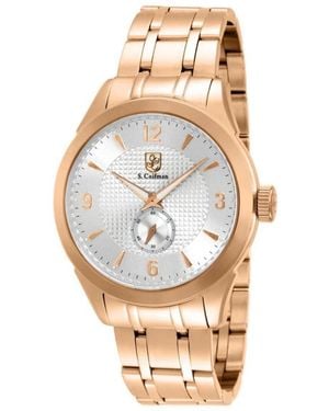 INVICTA WATCH S.coifman Heritage Chronograph Dial Leather Strap Watch - Metallic