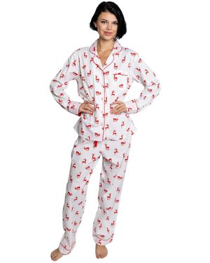 Sant And Abel Organic Cotton Poplin Button Down Long Sleeve Pajama Set - White