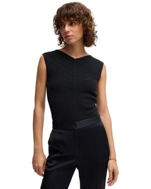 BOSS Boss By Knitted Structure V-neck Top - Black