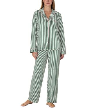 Kate Spade Long-sleeve Notch Collar Brushed Jersey Top And Pants - Green