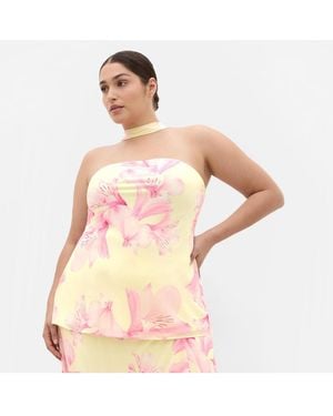 City Chic Soiree Print Frill Detail Top - Pink