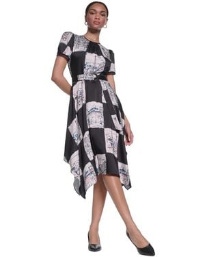 KARL LAGERFELD Scarf-print Handkerchief-hem Midi Dress - White
