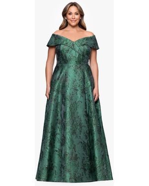 Xscape Plus Size Off-the-shoulder Metallic Jacquard Ball Gown - Green