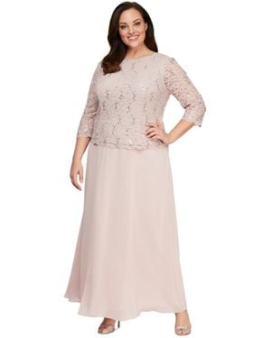 Alex Evenings Plus Sequined Scalloped Edge Lace Top Gown - Pink