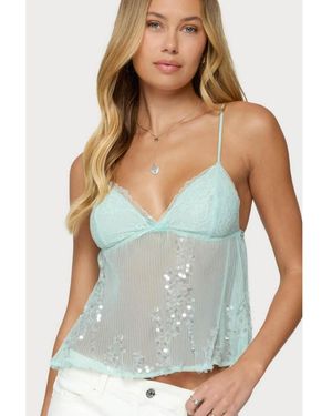 Edikted Sequin Sheer Mesh Babydoll Top - Blue