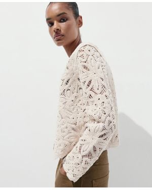 Mango Lace Details Knitted Jacket - Natural