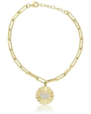 The Lovery Cz Evil Eye Paperclip Charm Bracelet 14k Gold Plated Sterling Silver - Metallic