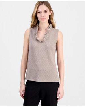 Anne Klein Sleeveless Ruffled-neck Top - Multicolor
