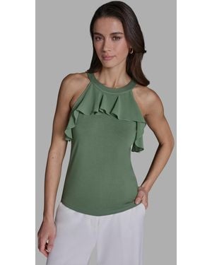 BCBGMAXAZRIA Halter Neck Ruffle Tank Top - Green