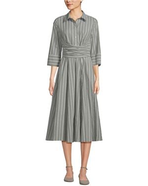 Lands' End Poplin Midi Wrap Front Dress - Gray