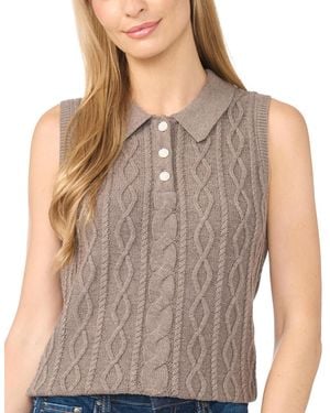Cece Cable Knit Collared Sleeveless Sweater Vest - Gray