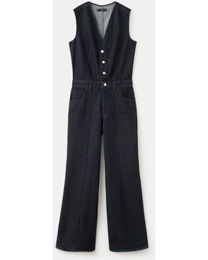Mango Buttons Denim Jumpsuit - Blue