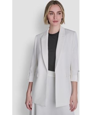 DKNY Textured Notch Collar Open-front Jacket - White