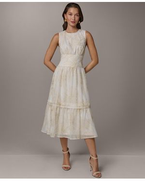 Donna Karan Crewneck A-line Embroidered Midi Dress - Multicolor