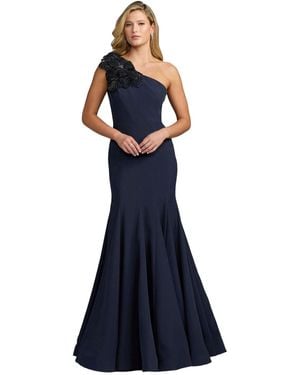 Mac Duggal Petite Crepe One Shoulder Gown With Flower Detail - Blue