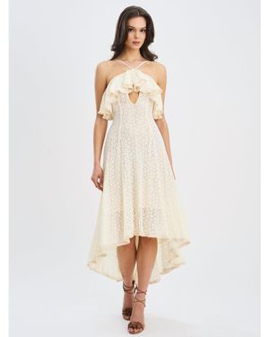Miss Circle Idra Lace Trim Sleeveless Crochet Midi Trailing Dress - White