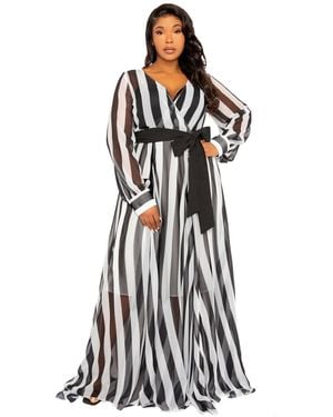 Buxom Couture Plus Size Stripe Surplice Maxi Dress - White