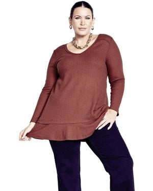 Avenue Plus Size Waffle Ruffle Tunic - Red