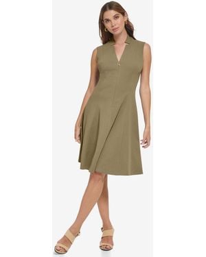 Calvin Klein Collared V-neck Knee-length Dress - Green