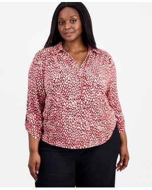 Anne Klein Essentials Plus Size 3/4-sleeve Printed Top - Red