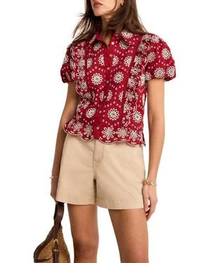 Mint Velvet Eyelet Embroide Puff Sleeve Blouse - Red