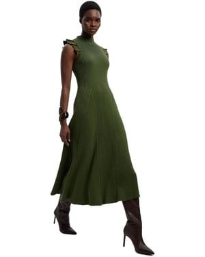 Karen Millen Pointelle Frill Sleeve Knit Midi Dress - Green