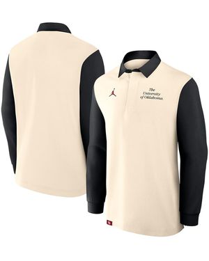 Nike Cream/black Oklahoma Sooners Rugby Long Sleeve Polo Shirt